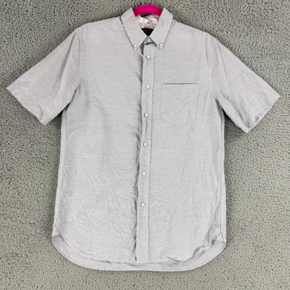 Rag & Bone Shirt Mens Small Grey Slim Fit Short Sleeve Micro Stripe Button Down
